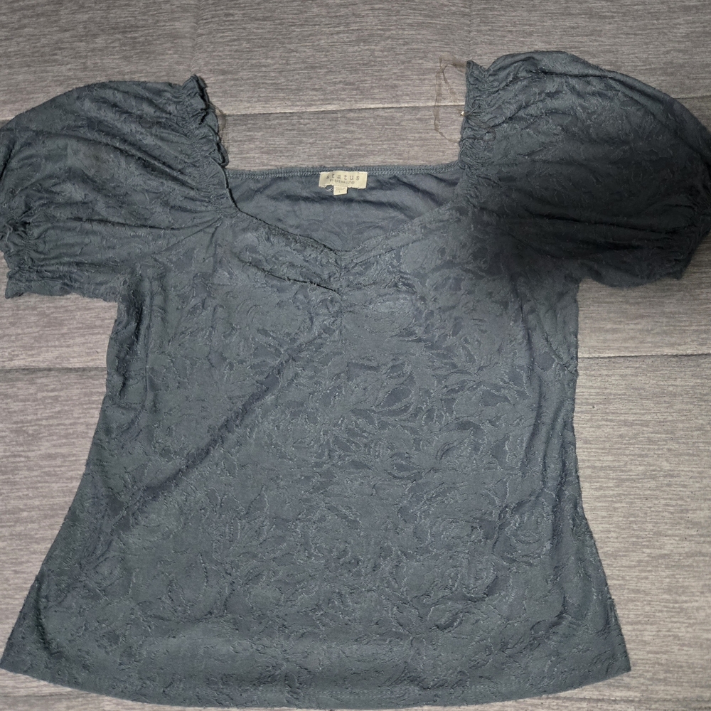 Elegant Puff Sleeve Lace Blouse - Blue